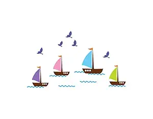 Psychedelic Collection - Multicolor Abstract Boats Wall Sticker for Room, Office, Cafe
