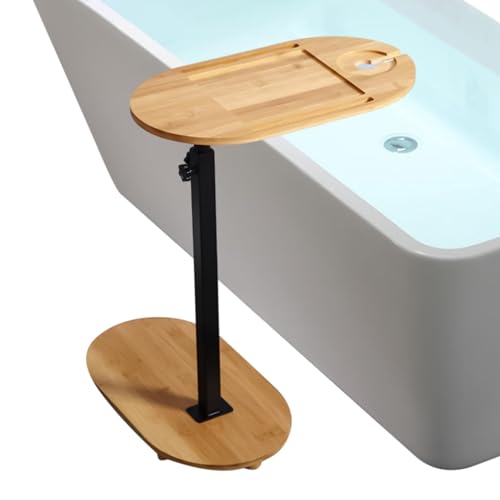 Bandeja de bañera ajustable, mesa de bañera independiente, organizador resistente para bañera de hidromasaje, mesa auxiliar de bañera con base antideslizante y altura ajustable para bañera de
