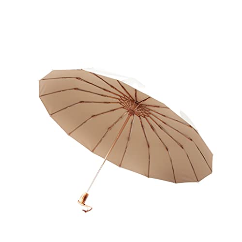 Lyly Windproof Umbrella For Rain Heavy Duty Travel Folding Umbrella With Wood Handle Compact Umbrella For 2 People Men And Women Strong Durable Sun&Rain Umbrella (Color : White) #TOP17