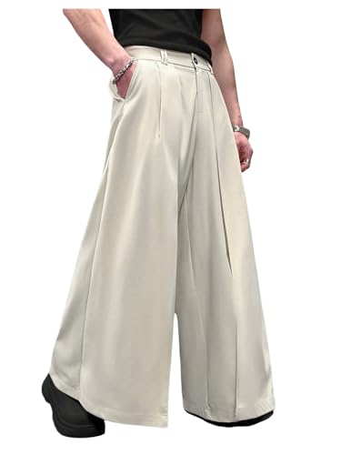 GORGLITTER Men's Wide Leg Dress Pants Zipper Fly Baggy Oversized High Waisted Casual Trousers with Pockets