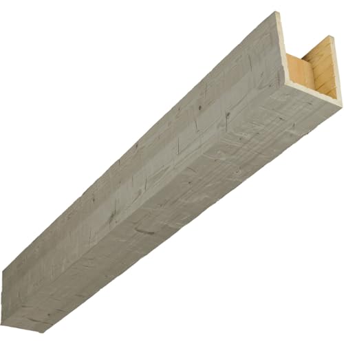 AmeriCraft Wood Hand Hewn Beam, 3-Sided (U-Beam), 9 1/2"W x 5 1/2"H x 60"L, Weathered Grey Finish, Stain Grade Pine
