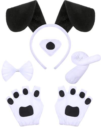 Syhood Dackel Hunde Kostüm Set für Karneval | Hunde Ohren Stirnband + Nase + Schwanz + Handschuhe + Fliege | Hundekostüm für Tier Party Fasching Geburtstag Welpen Cosplay Zubehör