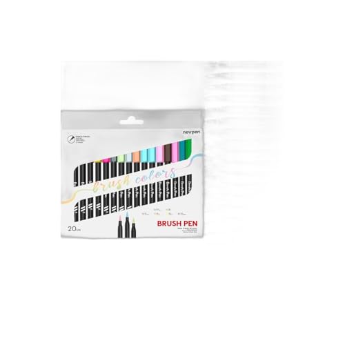 Newpen - Caneta Ponta Pincel - Brush Pen, 1 pacote com 19 cores+1 Blender, multicolorido