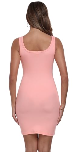 Image of Qaffier Summer Dresses for Women Sexy Mini Dress Ribbed Knit Fitted Square Neck Bodycon Party Club Tank Dresses