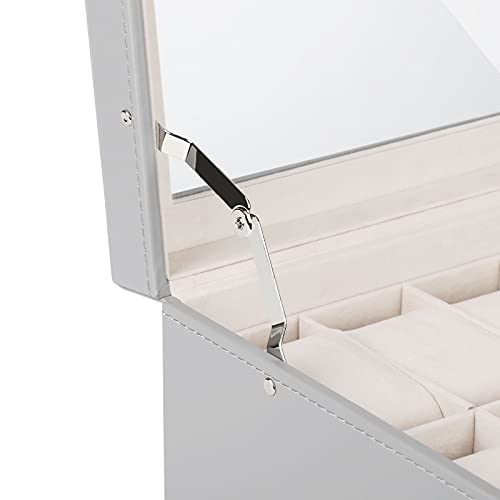 Watch Box 12 Slots, PU Leather Jewelry Box with Acrylic Top, Gray Display Case Organizer for Men and Women