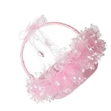 NIYANGLE Cesta para Niña Flores de Boda Portátil de Tejido Rosa Ligera para Eventos Obsequios y Ceremonias