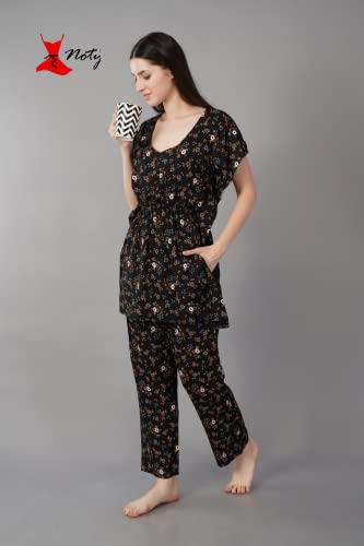 Image of Noty Girl's /Women's- Night Suit Set | Kaftan With Payjama | Rayon Fabric - Printed | Nightdress
