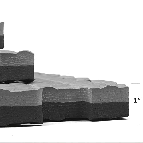 Xspec 1" Extra Thick 48 sq ft Reversible EVA Gym Foam Floor Mat Tiles (24" x 24"), Steel Pattern, 12 pcs, Black & Grey