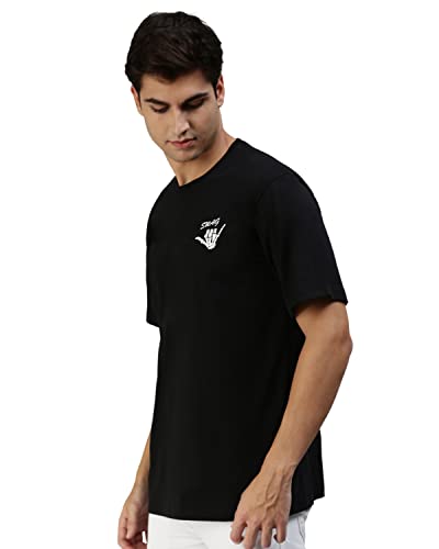 Image of Veirdo Men's Cotton Loose Oversize Baggy Fit Drop Shoulder Cool and Stylish Pocket Floppy Print Design Half Sleeve Beige T-Shirt
