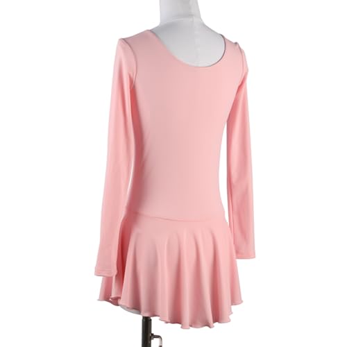 DIJITOO Vestido de patinação artística, manga comprida, gola redonda, cor sólida, fantasia de compet