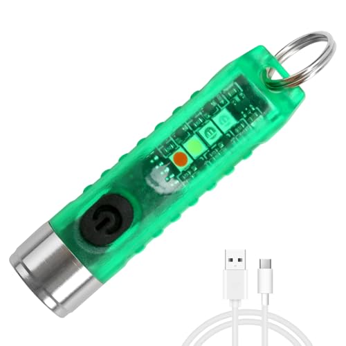 Mini Torch LED Super Bright 400LM USB-C LED Rechargeable Pocket Keychain Torch with UV Red Blue Light IP65 Waterproof 6 Modes Keyring Flashlight with Magnet for Night Camping (Green)