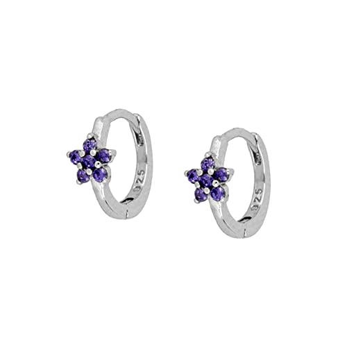 Boucles d'oreilles argent 925 femmes créoles fleur zircone
