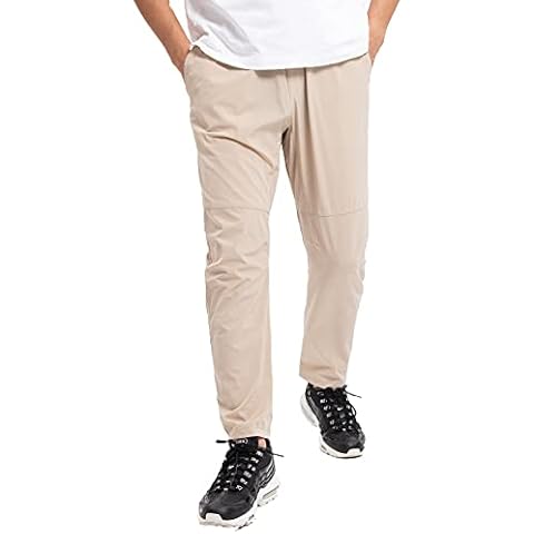 Lisskolo Men's Lightweight Active Sweatpants Elastic Waist Quick Dry Outdoor Running Workout Athletic Hiking Sports Pants, Beige, Small Cover