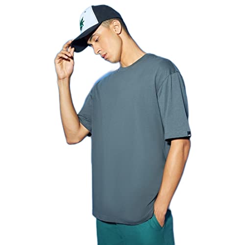 Image of Bewakoof Men's Solid Oversized Fit Half Sleeve Round Neck Cotton T-Shirt