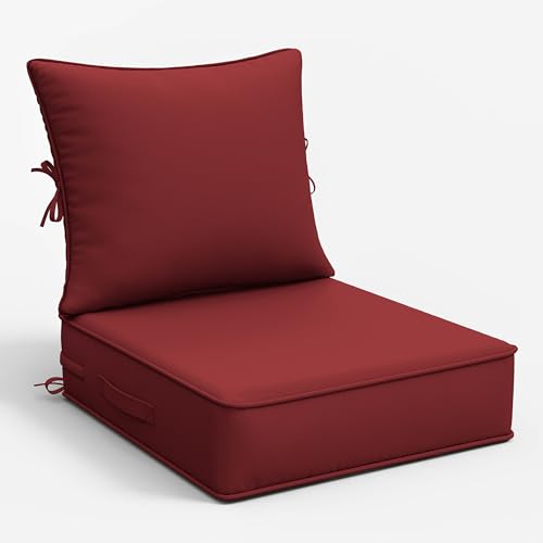 Snubbull Outdoor Patio Chair Cushions Set 22 L X 24 W X 5 H Waterproof & Fade Resistant Deep Seat and Back Cushions with Removable Covers Outdoor Seat Cushion Set for Chairs and Sofas