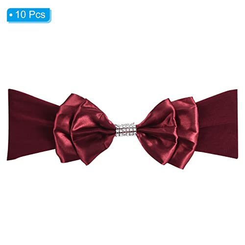 PATIKIL 12"x8" Chair Sash Bow, 10 Pack Spandex Stretch Chair Cover Bands Sashes with Bow Knot for Wedding Banquet Decorations Burgundy - Image 3