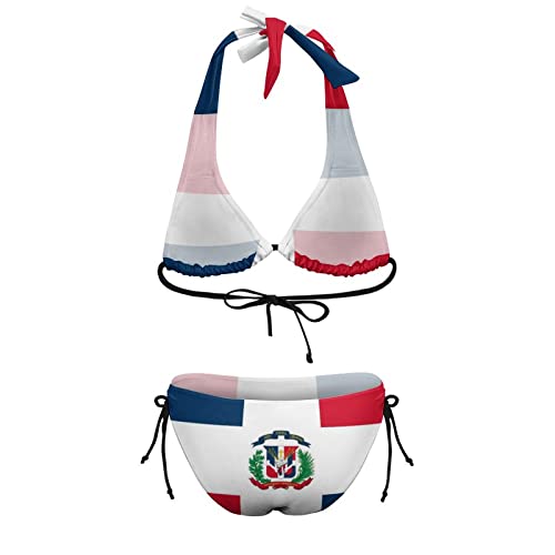 Women's 2 Piece Sexy Halter Dominican Republic Flag Bikini Sets Triangle Swimsuits Colorful Dominican Republic Flag Swimwear Tie Two Sides Bottom Bathing Suit,Xl #TOP7