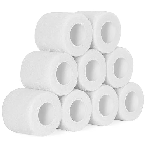 9 Rotoli Benda Elastica Coesiva 5cm x 4,5m Sport Nastro Bendaggio Adesiva Coesiva Benda Elastico Autoadesivo Salvapelle per Mani, Piedi, Ginocchia, Braccia Nastro Sportivo Fasciature (Bianca)
