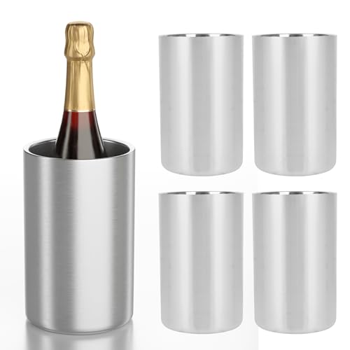 Wine Chiller Bucket 4 Pack, Wine Chiller for Bottles, Champagne Cooler Ice Bucket Double-Wall Stainless Steel for Hotel Bar & Party, Cooler for Ice Champagne Drinks Beverage - Fits 750ml Bottles
