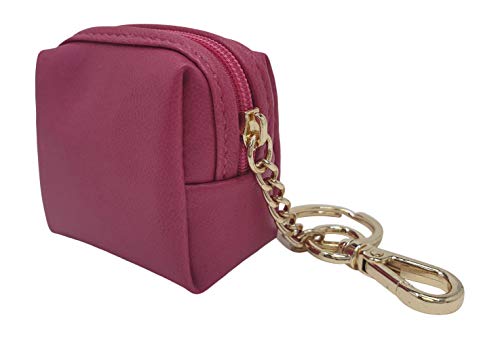 Coin Earbuds Purse Keychain Pouch - PU Leather & 14K Gold Plated Key Ring Chain Mini Wallet with Super Soft Zipper (Pink)