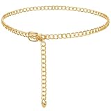 Alaoo CinturóN de Cadena Para Mujer, Cadena De Metal Ajustable,Cadena De Cintura de Una Sola Capa para Jeans Y Vestidos,115CM