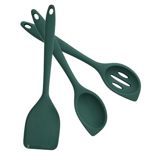 Juego de 3 Utensilios de Cocina de Silicona, Espátula de Cuchara de Silicona Grandes Antiadherentes, Cucharas Ranuradas Resistentes al Alor para Cocina y hornear (28 cm)