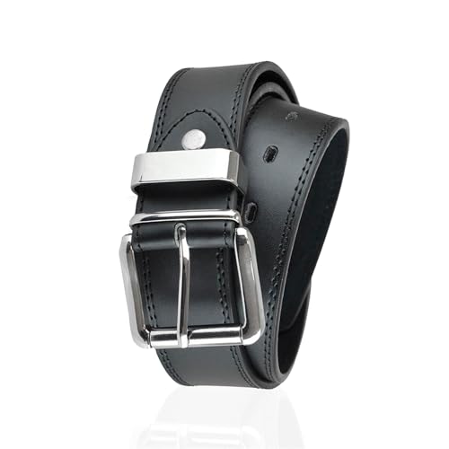 A2Z Mens Belts Double Stitched Leather Lined Alloy Pin Buckle - Belt MB108 Black Large