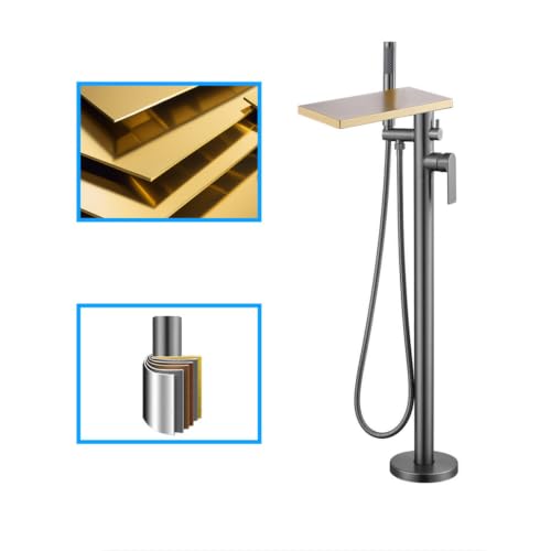 Robinet sur pied pour baignoire cascade mitigeur ilot or brossé 2 modes - 6