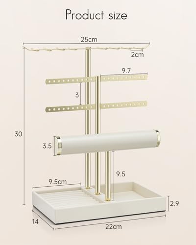 VLANDO Schmuck Organizer 4 Etagen Schmuckständer Gold mit Kunstleder Armbandhalter - Schmuckaufbewahrung Display für Halsketten, Uhren, Ringe, Ohrringe, Armbänder, Armreifen, Sonnenbrillen