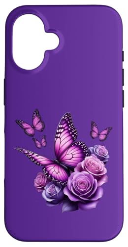Hermosa mariposa púrpura rosa mariposa amantes regalos mujeres Carcasa para iPhone 16