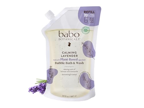 BABO Botanicals Calming Lavender 2-in-1 Bubble Bath &amp; Wash - Relaxing Chamomile &amp; Lavender - EWG Verified- Vegan- for All Ages- Scented with Lavender Essential Oil