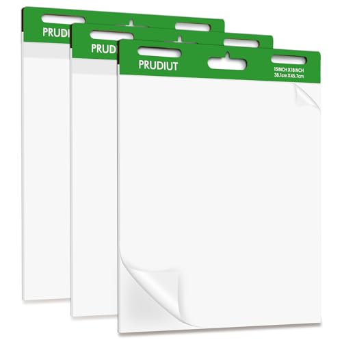 Prudiut 3 Pack Sticky Easel Pads 15 x 18 Inches Flip Chart Paper Large White Sticky Notes Wall Pads Self Stick Chart Paper for Teachers 30 Sheets/Pad