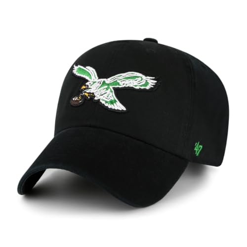 47 NFL Unisex Adult Clean Up Throwback Logo Adjustable Hat Cap One Size (US, Alpha, One Size, Philadelphia Eagles - Black Throwback Logo, Philadelphia Eagles)