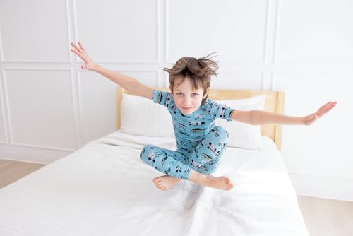 KicKee Print Short Sleeve Pajama Set, Baby to Kid, Viscose from Bamboo Fitted Pajamas, Seasonal Collections, Outdoors (Seaside Blue On the Way - 4T)3