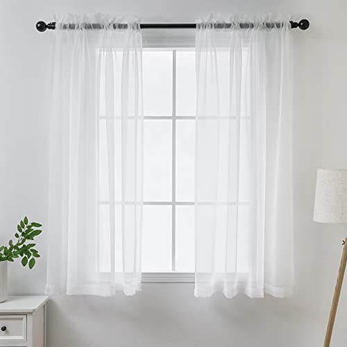 Demetex Lot de 2 voilages blancs de 114,3 cm pour fenêtres avec passe-tringle filtrant la lumière pour salon, chambre à coucher, 137 x 114 cm, blanc