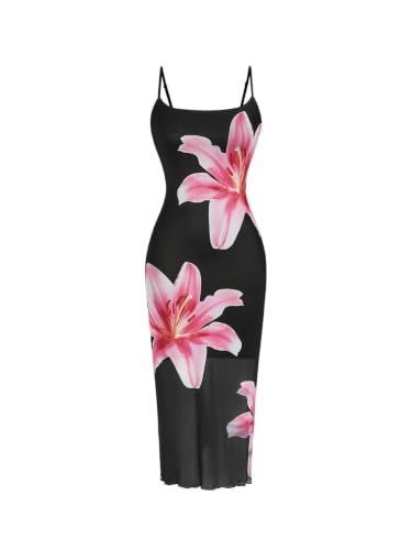 Image of Verdusa Women's Floral Print Layered Cami Dress High Rise Backless Sleeveless Long Dress
