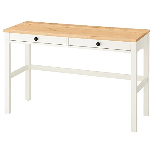 ProTuning HEMNES Escritorio con 2 cajones, mancha blanca/marrón claro, 120 x 47 cm