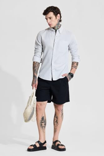 Image of SNITCH Men Casual Shirt | Slim Fit Full Sleeve Button-Down Collar Solid Design | Premium Cotton Linen Blend & Breathable Fabric for Office, Semi-Formal & Everyday Wear