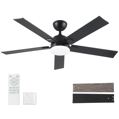 Image of Rayqueen 52 Inch Black Ceiling Fans with Lights and Remote,Includes Downrod