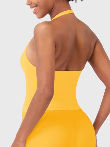 Image of YEOREO SoftHue Women's Impact Halter Tank Top Longline Backless Scoop Neck Built-in Bra Sports Workout Gym Crop Top