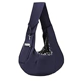Picture of Dog Carrier Sling - Reversible Puppy Carrier Purse with Storage Pocket, Hand-Free Dog Sling Carrier for Carry Small Dogs and Cats, Travel Safety Harness, Dog and Cat Harness (Dark Blue)