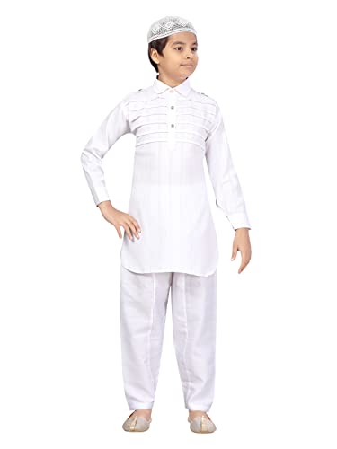 Image of Aarika Boys White Color Pathani Kurta Pyjama with Cap Set (C PS-JK-102-WHITE-WHITE-3)