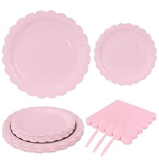 light pink paper plates and napkins