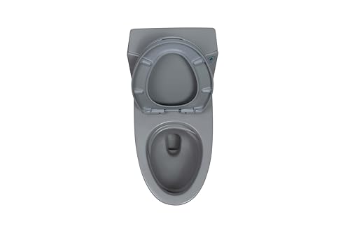 Inodoro moderno gris de una pieza, tipo alargado, con sistema de doble descarga (1.1/1.6 GPF), asiento de cierre suave y fácil instalación miniatura 5