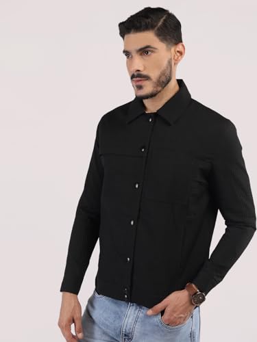 Image of CHKOKKO Men's Fleece Solid Winter Wear Regular Fit Standard Length Jacket
