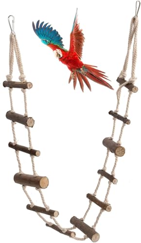 KooingTech Bird Ladder, 39.4in Wooden Rope Ladder, Hamster Bridge Suitable for Various Small Pets Such as Hamsters Mice Gerbils Parrots and Chinchillas