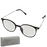 ブルーライトカット機能付き調光サングラス 紫外線対策 室内外兼用 度無し PCメガネ 負担軽減 (ブラック)