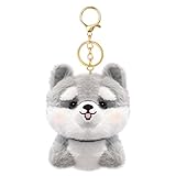 Husky Plush Keychain, Cute Plush Keychains for Women Men Girl Boy, Kawaii Dog Stuffed Animal Keychain Grey Bag Charm, Plushies Key Chain Accessories for Crossbody Backpack Purse Tote Handbag Car Keys