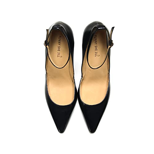FSJ Women's Comfortable Block High Heels Pointed Toe Rhinestone Pumps Ankle Strap Leather Ladies Dress Shoes Size 4-15 US2