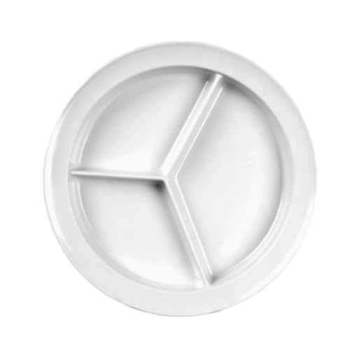 FSE NS701W Compartment Plate, 8-3/4" Dia., Round, 3-deep Wells, Break-Resistant, Dishwasher Safe, BPA Free, Melamine, NuStone White, NSF, Pack of 12